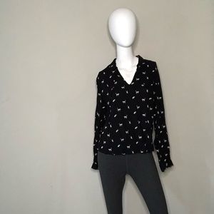 Divided Black Collared Shirt w Cat Pattern